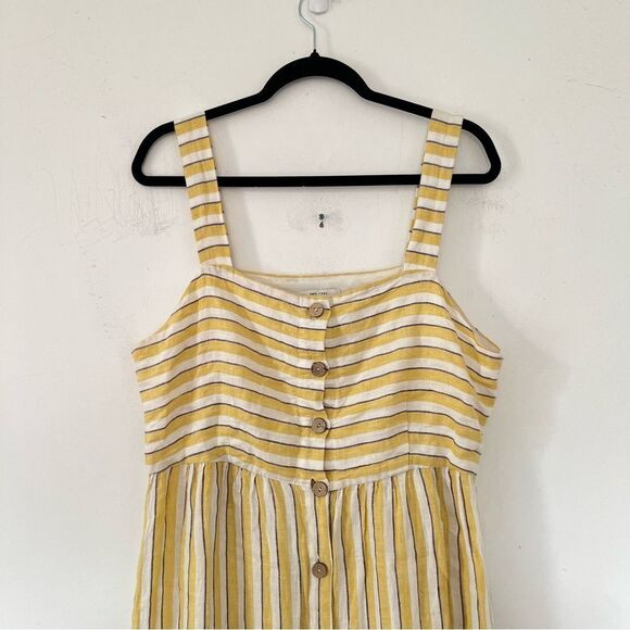 Rachel Zoe Yellow Ivory Striped Linen Button Front Pinafore Maxi Sun Dress - Picture 10 of 11